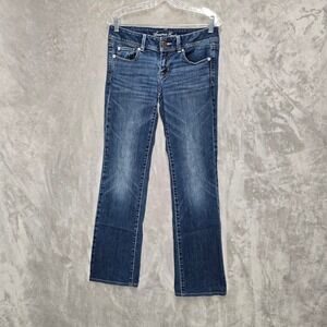 American Eagle Slim Boot Low Rise Dark Wash Jeans 6 Long Stretch‎ Blue Denim Y2K